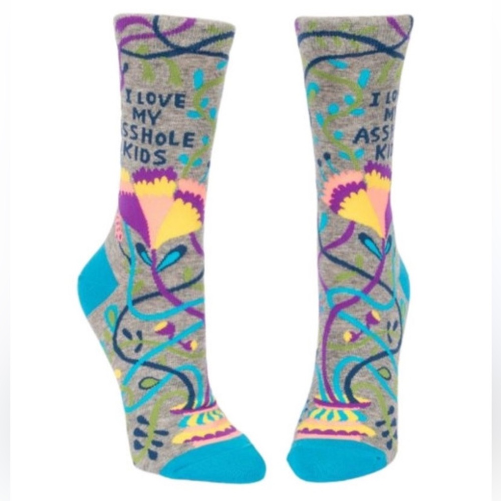 Blue Q novelty Gray and Blue Socks with Colorful Floral Design